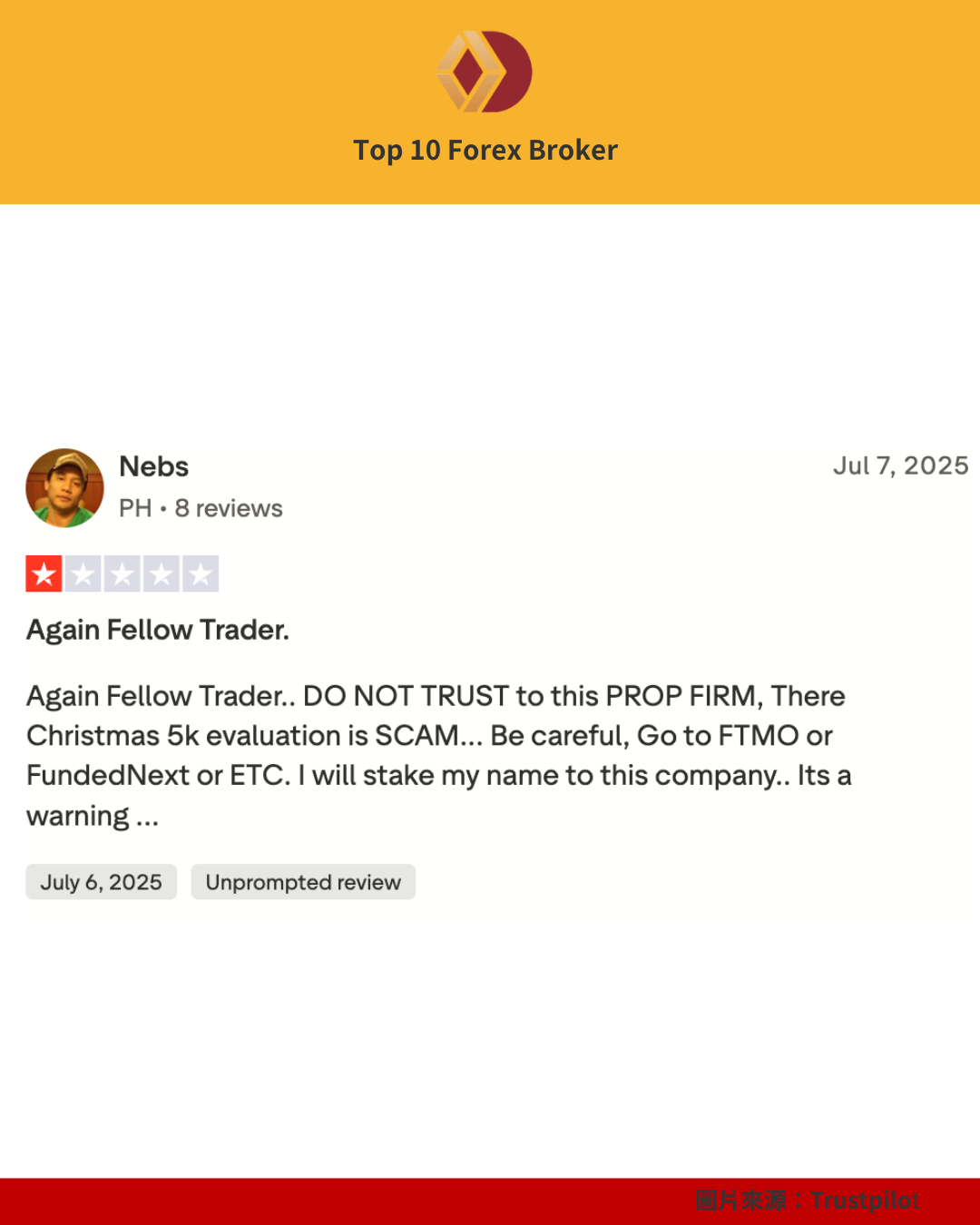 E8 Markets 詐騙Trustpilot評論（二）