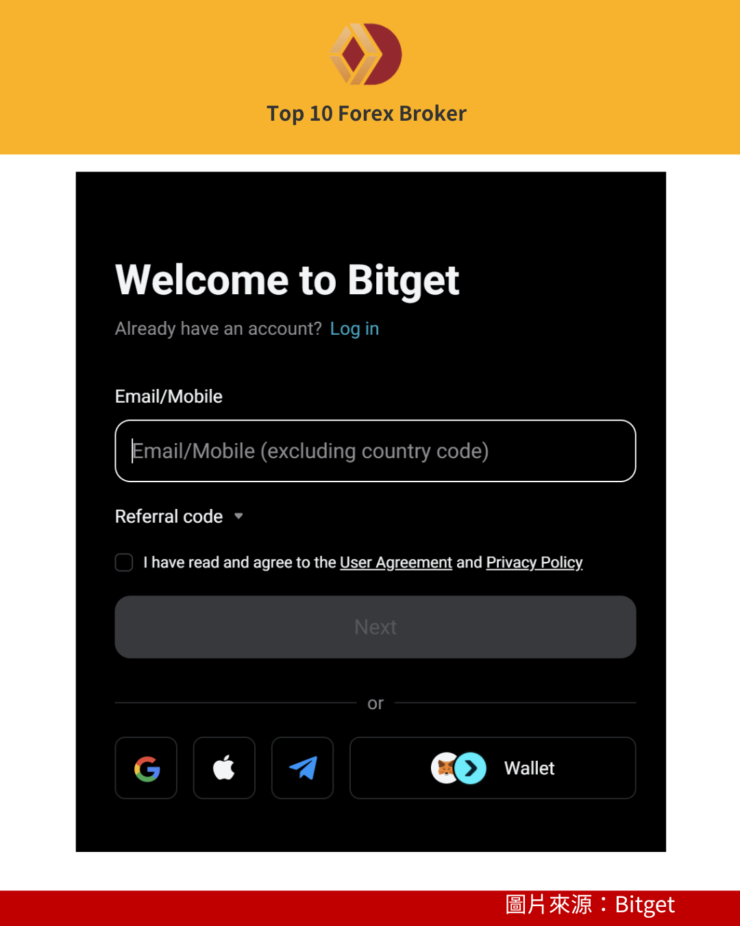 Bitget 官方網站註冊示意圖