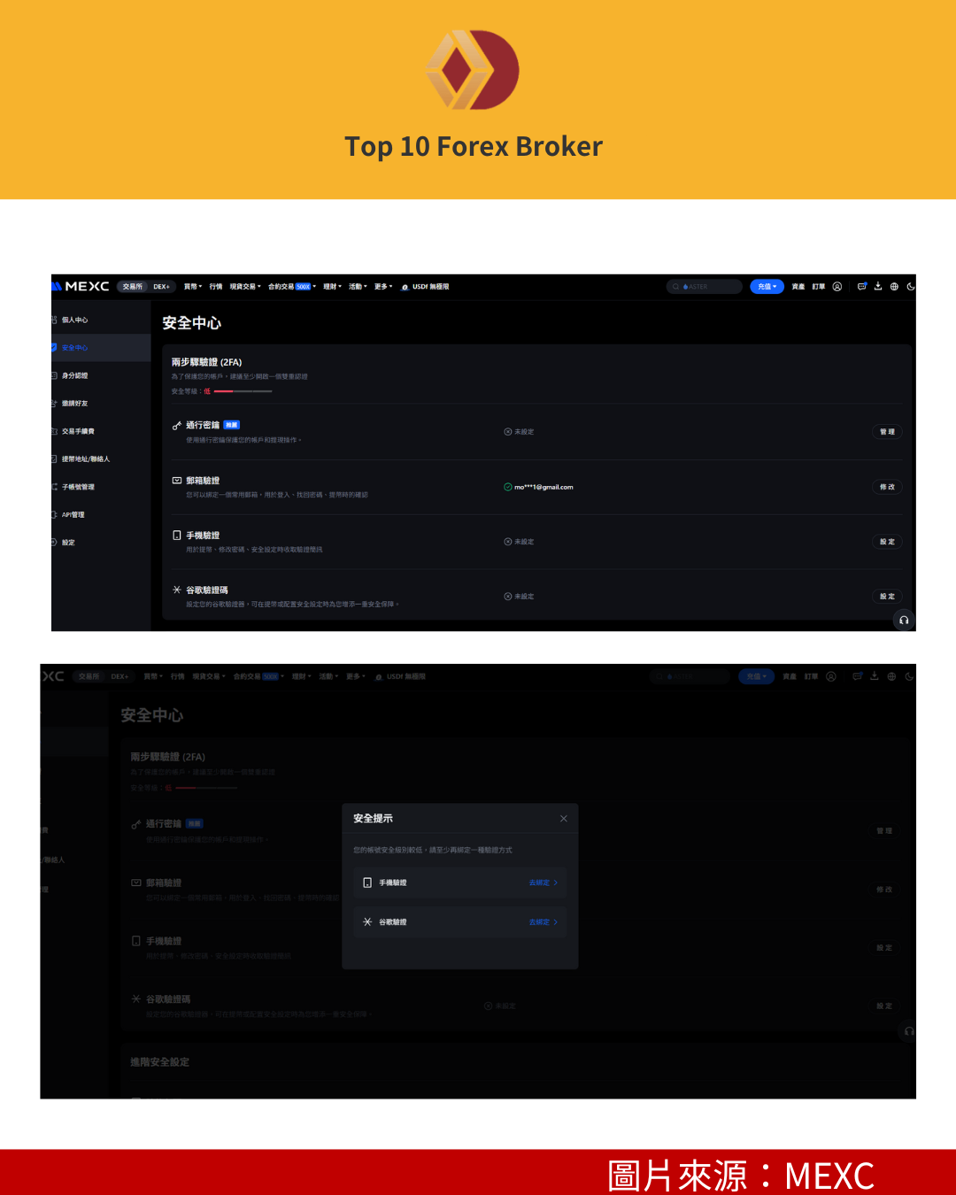 MEXC 官網如何進行2FA示意圖