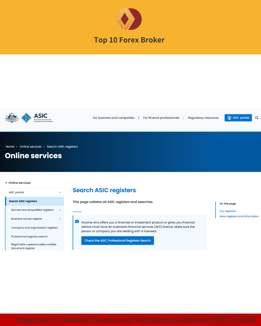 ASIC register search page