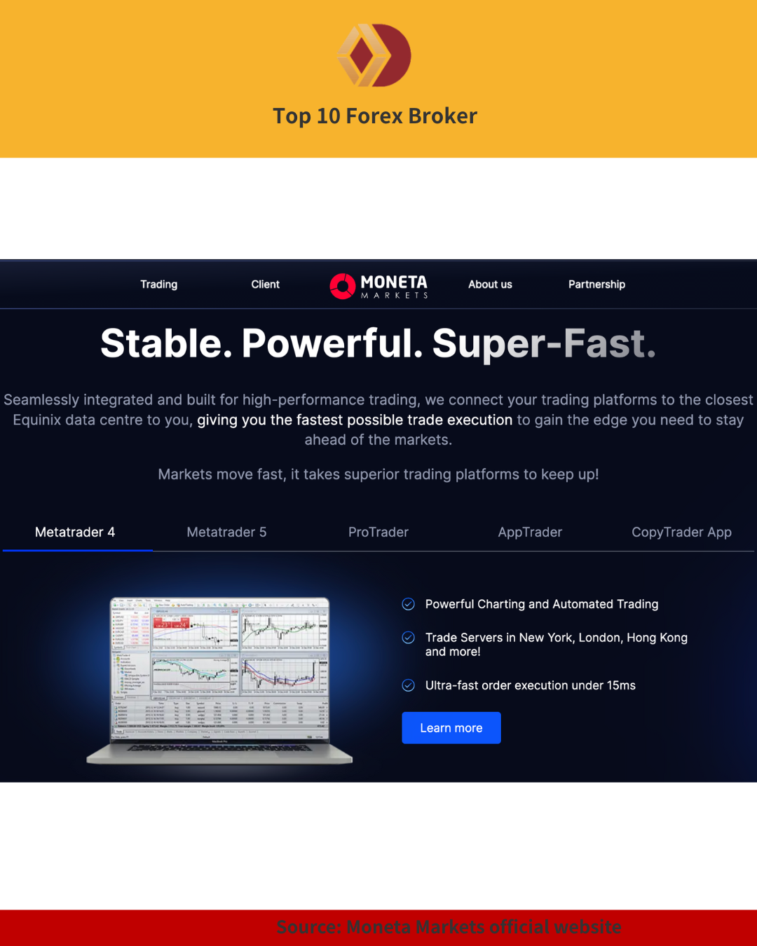 Moneta Markets platform promotion highlighting MT4/MT5 trading