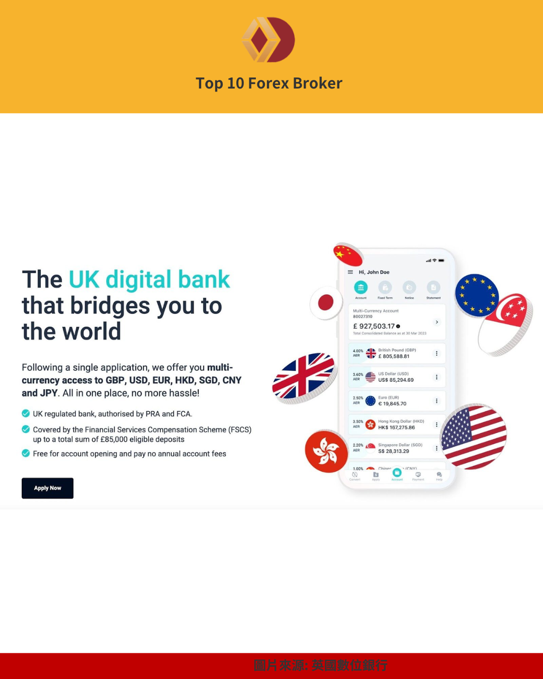 英國數位銀行多幣別帳戶宣傳頁面