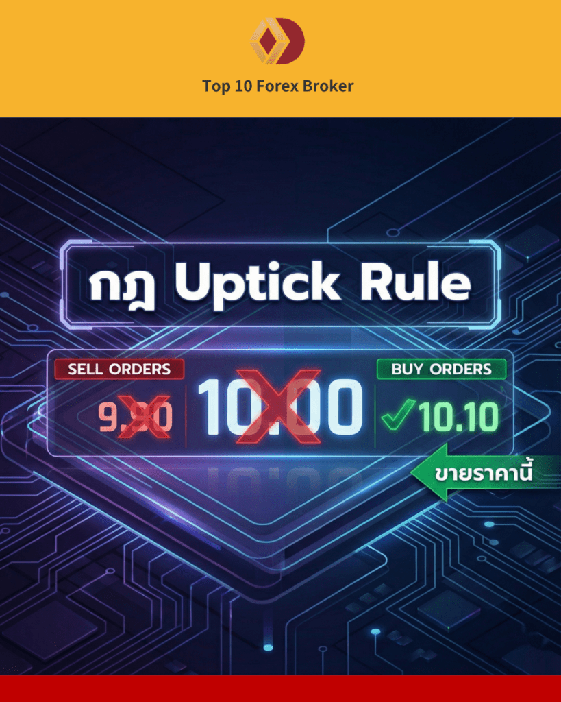 ตัวอย่างการทำงานของกฎ Uptick Rule ในตลาดหลักทรัพย์ไทย แสดงราคาที่อนุญาตให้ส่งคำสั่ง Short Sell ได้ (ต้องสูงกว่าราคาล่าสุด)